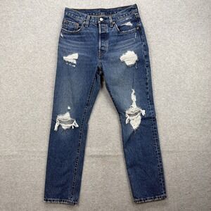 Levis‎ 501 Jeans Womens 28x30 Blue Denim Pants Button Fly Distressed Ripped Y2K